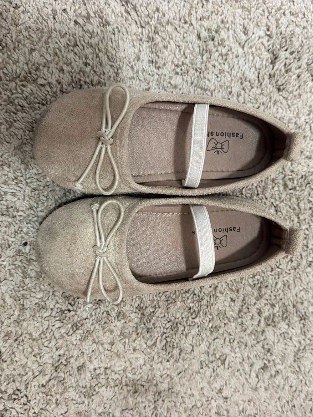 Girls' Beige Ballet Flats with Bow Strap